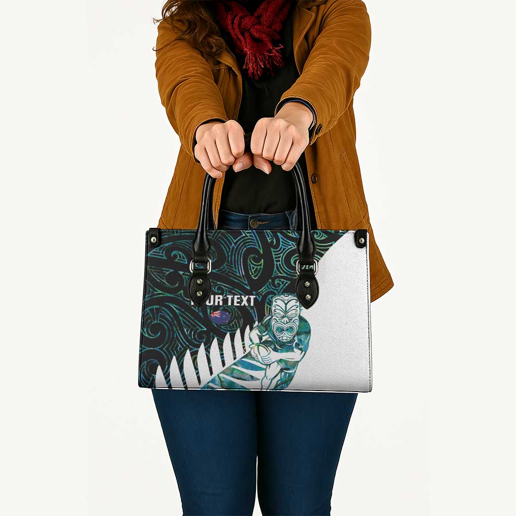 New Zealand Silver Fern Rugby Custom Leather Bag Go All Black Turquoise Maori Paua Shell - Aussie Hoodie
