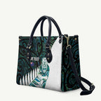New Zealand Silver Fern Rugby Custom Leather Bag Go All Black Turquoise Maori Paua Shell - Aussie Hoodie
