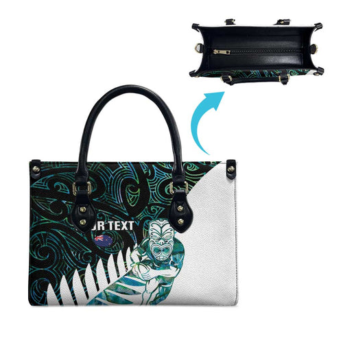 New Zealand Silver Fern Rugby Custom Leather Bag Go All Black Turquoise Maori Paua Shell - Aussie Hoodie