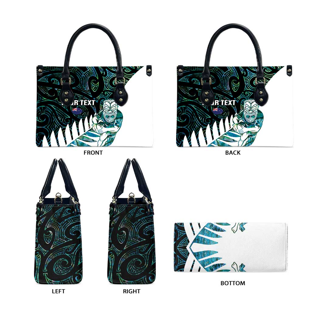 New Zealand Silver Fern Rugby Custom Leather Bag Go All Black Turquoise Maori Paua Shell - Aussie Hoodie