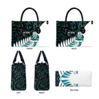 New Zealand Silver Fern Rugby Custom Leather Bag Go All Black Turquoise Maori Paua Shell - Aussie Hoodie