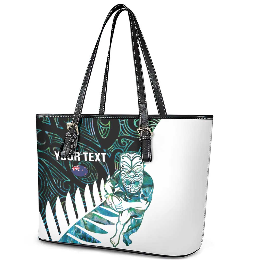 New Zealand Silver Fern Rugby Custom Leather Tote Bag Go All Black Turquoise Maori Paua Shell - Aussie Hoodie