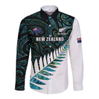 New Zealand Silver Fern Rugby Custom Long Sleeve Button Shirt Go All Black Turquoise Maori Paua Shell - Aussie Hoodie