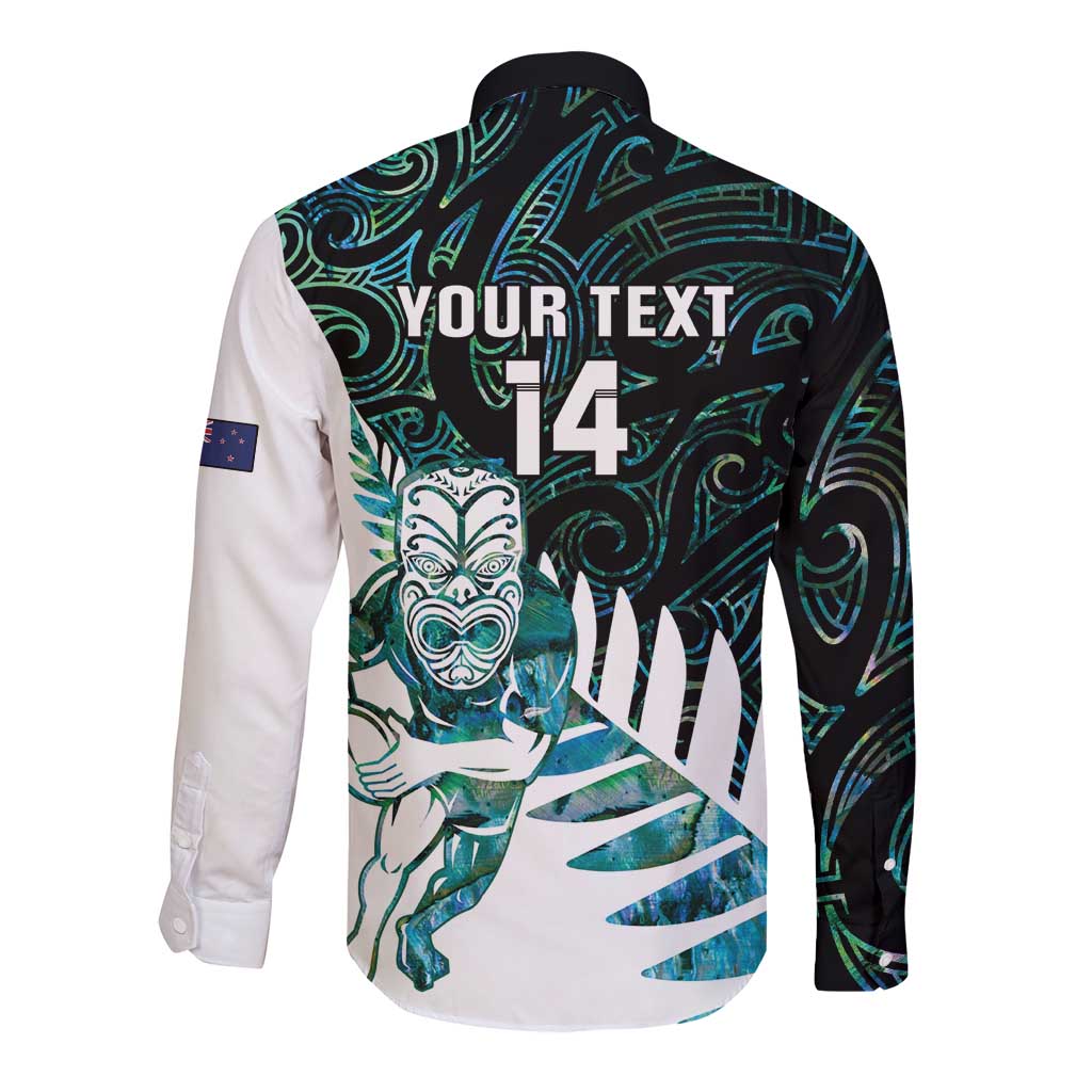 New Zealand Silver Fern Rugby Custom Long Sleeve Button Shirt Go All Black Turquoise Maori Paua Shell - Aussie Hoodie