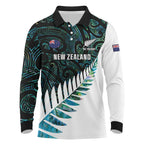 New Zealand Silver Fern Rugby Custom Long Sleeve Polo Shirt Go All Black Turquoise Maori Paua Shell - Aussie Hoodie