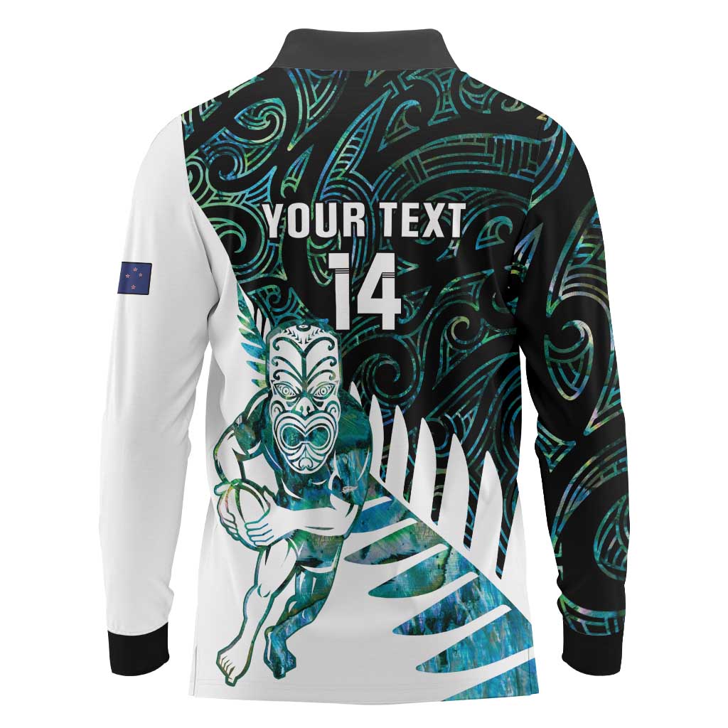 New Zealand Silver Fern Rugby Custom Long Sleeve Polo Shirt Go All Black Turquoise Maori Paua Shell - Aussie Hoodie
