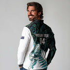 New Zealand Silver Fern Rugby Custom Long Sleeve Polo Shirt Go All Black Turquoise Maori Paua Shell - Aussie Hoodie