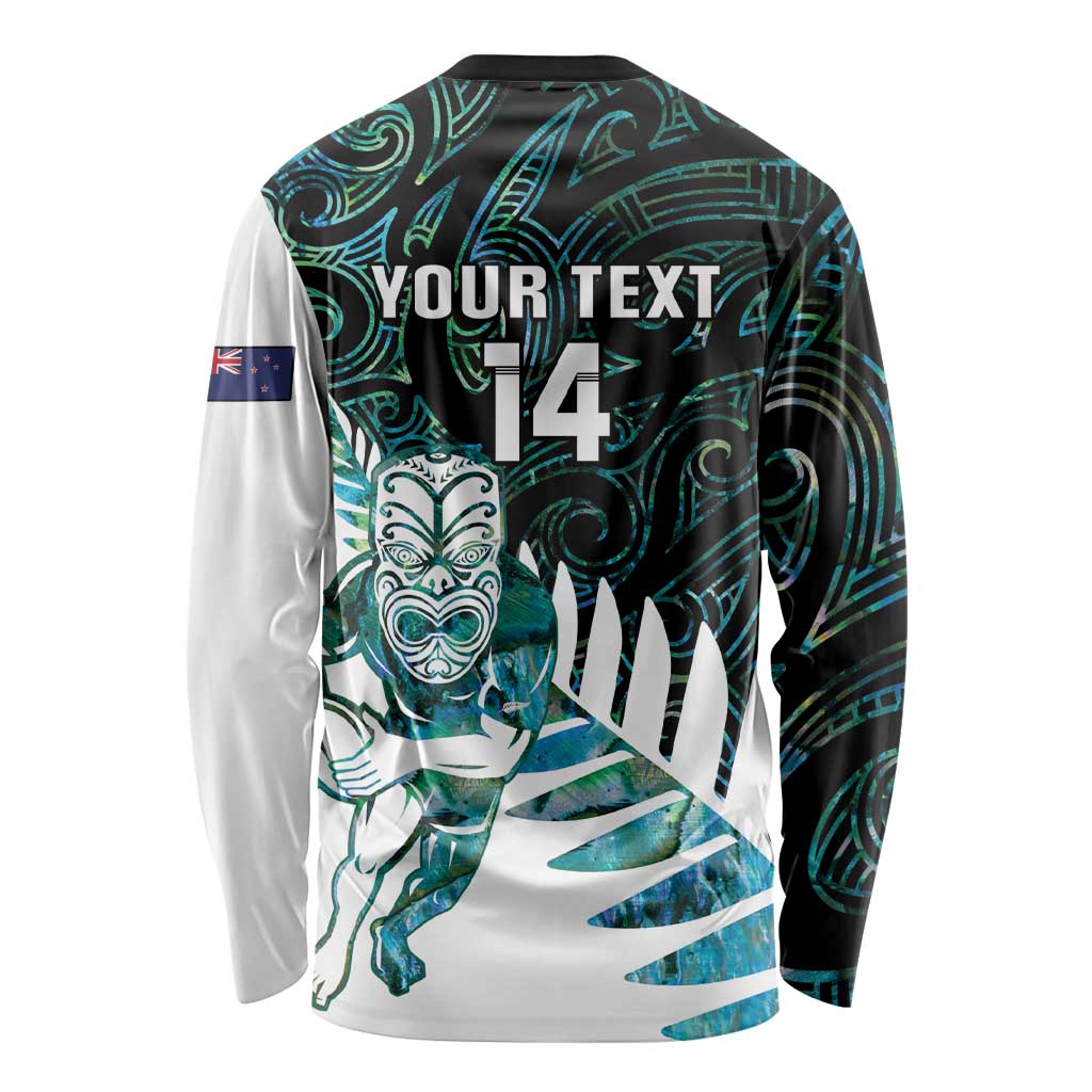 New Zealand Silver Fern Rugby Custom Long Sleeve Shirt Go All Black Turquoise Maori Paua Shell - Aussie Hoodie