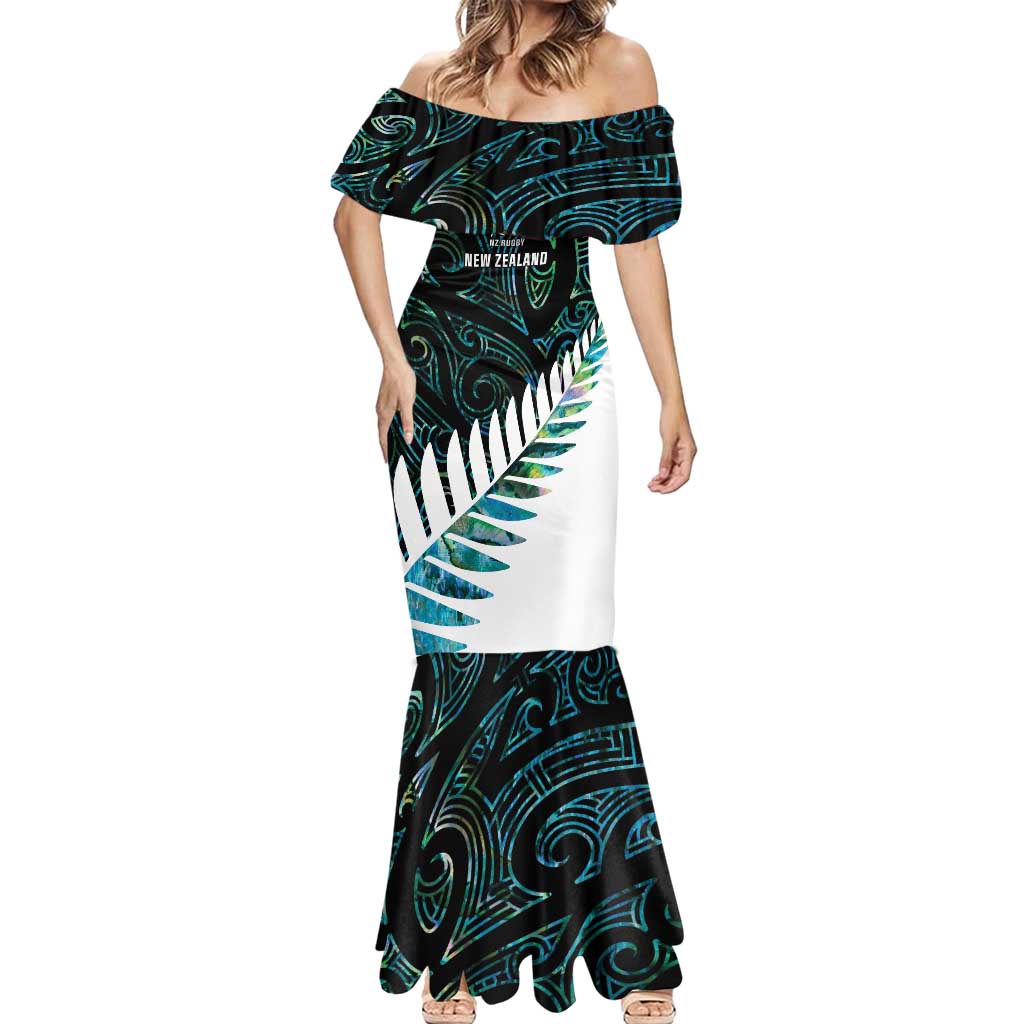 New Zealand Silver Fern Rugby Custom Mermaid Dress Go All Black Turquoise Maori Paua Shell - Aussie Hoodie
