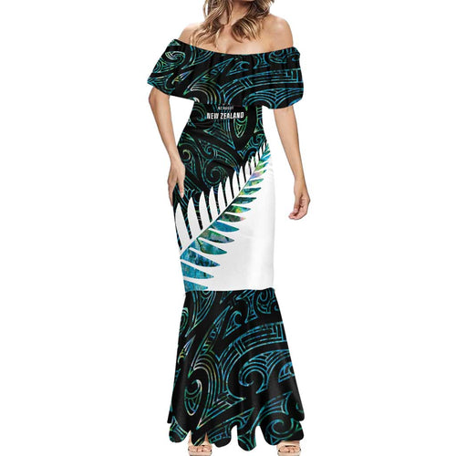 New Zealand Silver Fern Rugby Custom Mermaid Dress Go All Black Turquoise Maori Paua Shell - Aussie Hoodie