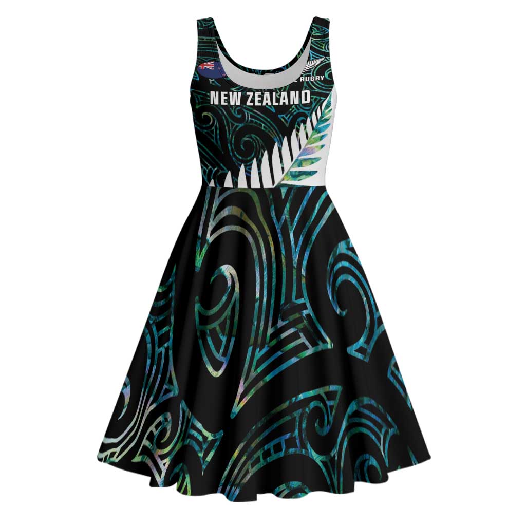 New Zealand Silver Fern Rugby Custom Midi Dress Go All Black Turquoise Maori Paua Shell - Aussie Hoodie