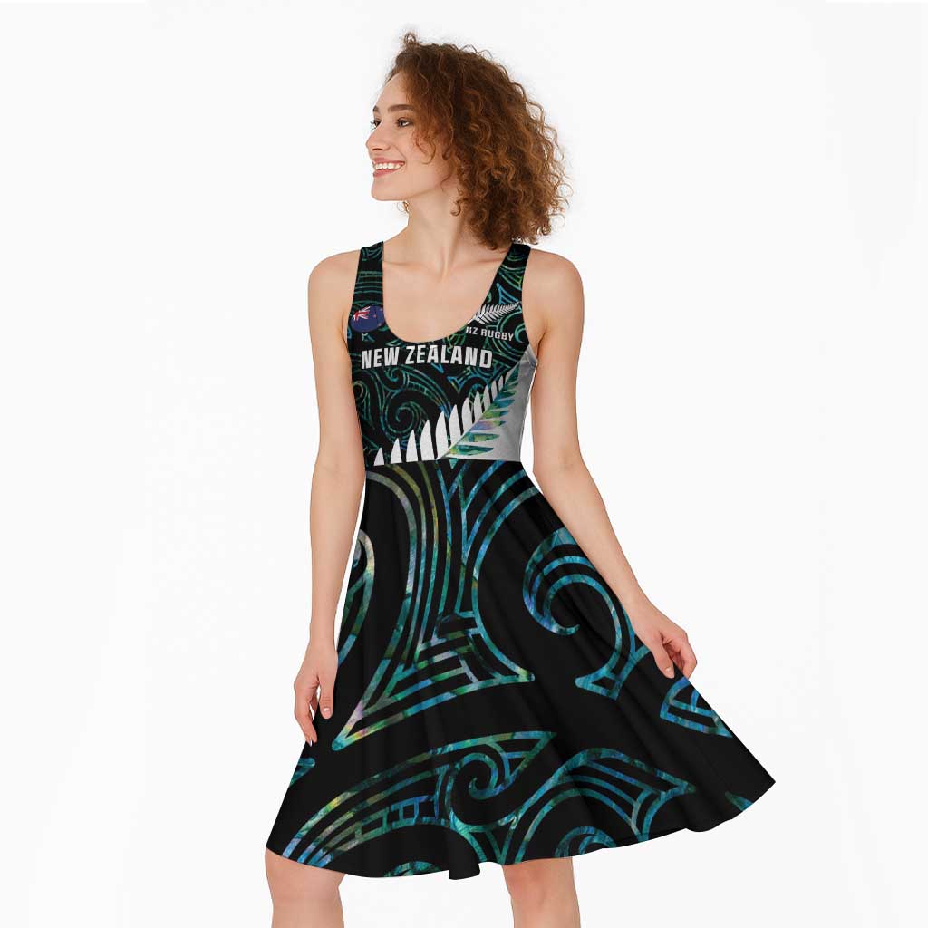 New Zealand Silver Fern Rugby Custom Midi Dress Go All Black Turquoise Maori Paua Shell - Aussie Hoodie