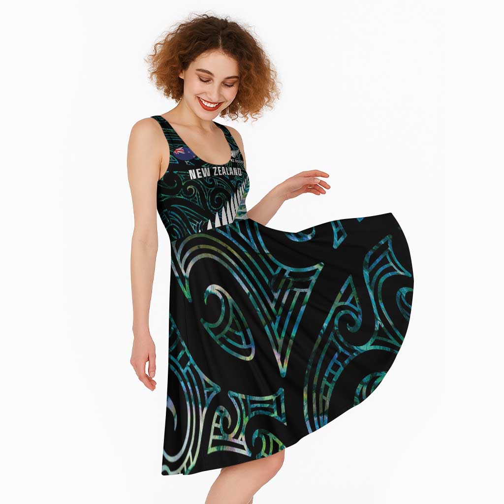 New Zealand Silver Fern Rugby Custom Midi Dress Go All Black Turquoise Maori Paua Shell - Aussie Hoodie