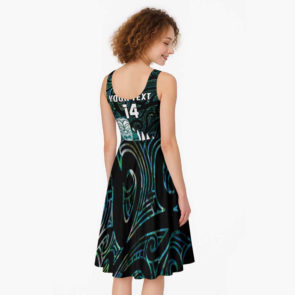 New Zealand Silver Fern Rugby Custom Midi Dress Go All Black Turquoise Maori Paua Shell - Aussie Hoodie