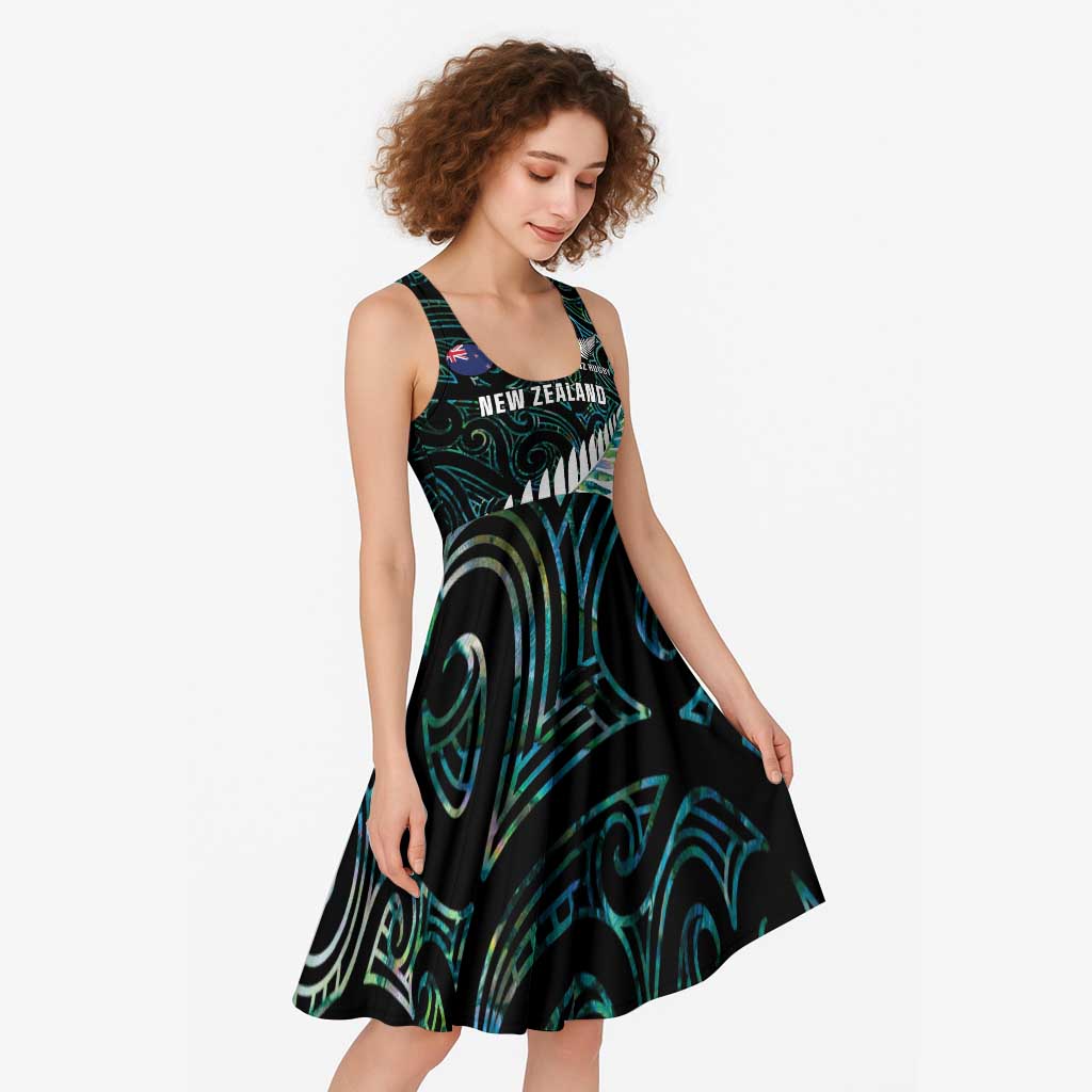 New Zealand Silver Fern Rugby Custom Midi Dress Go All Black Turquoise Maori Paua Shell - Aussie Hoodie