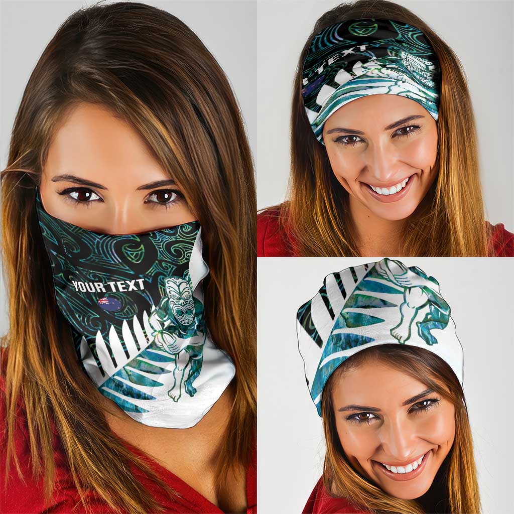 New Zealand Silver Fern Rugby Custom Neck Gaiter Go All Black Turquoise Maori Paua Shell - Aussie Hoodie