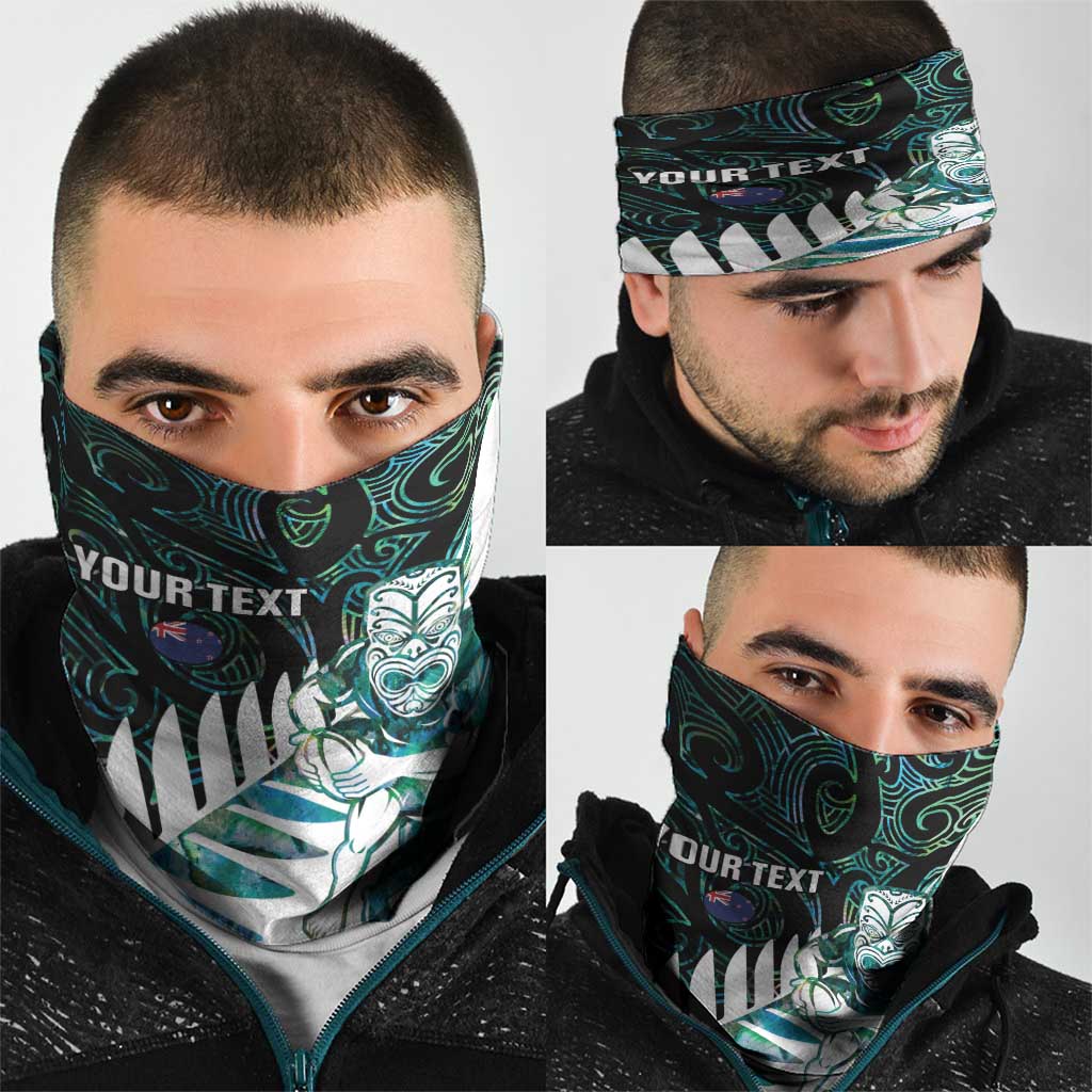 New Zealand Silver Fern Rugby Custom Neck Gaiter Go All Black Turquoise Maori Paua Shell - Aussie Hoodie