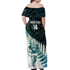 New Zealand Silver Fern Rugby Custom Off Shoulder Maxi Dress Go All Black Turquoise Maori Paua Shell - Aussie Hoodie