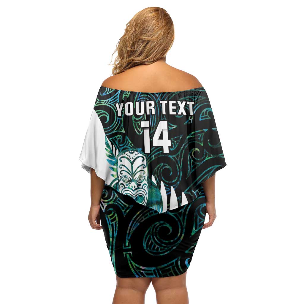 New Zealand Silver Fern Rugby Custom Off Shoulder Short Dress Go All Black Turquoise Maori Paua Shell - Aussie Hoodie