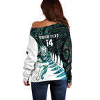 New Zealand Silver Fern Rugby Custom Off Shoulder Sweater Go All Black Turquoise Maori Paua Shell - Aussie Hoodie