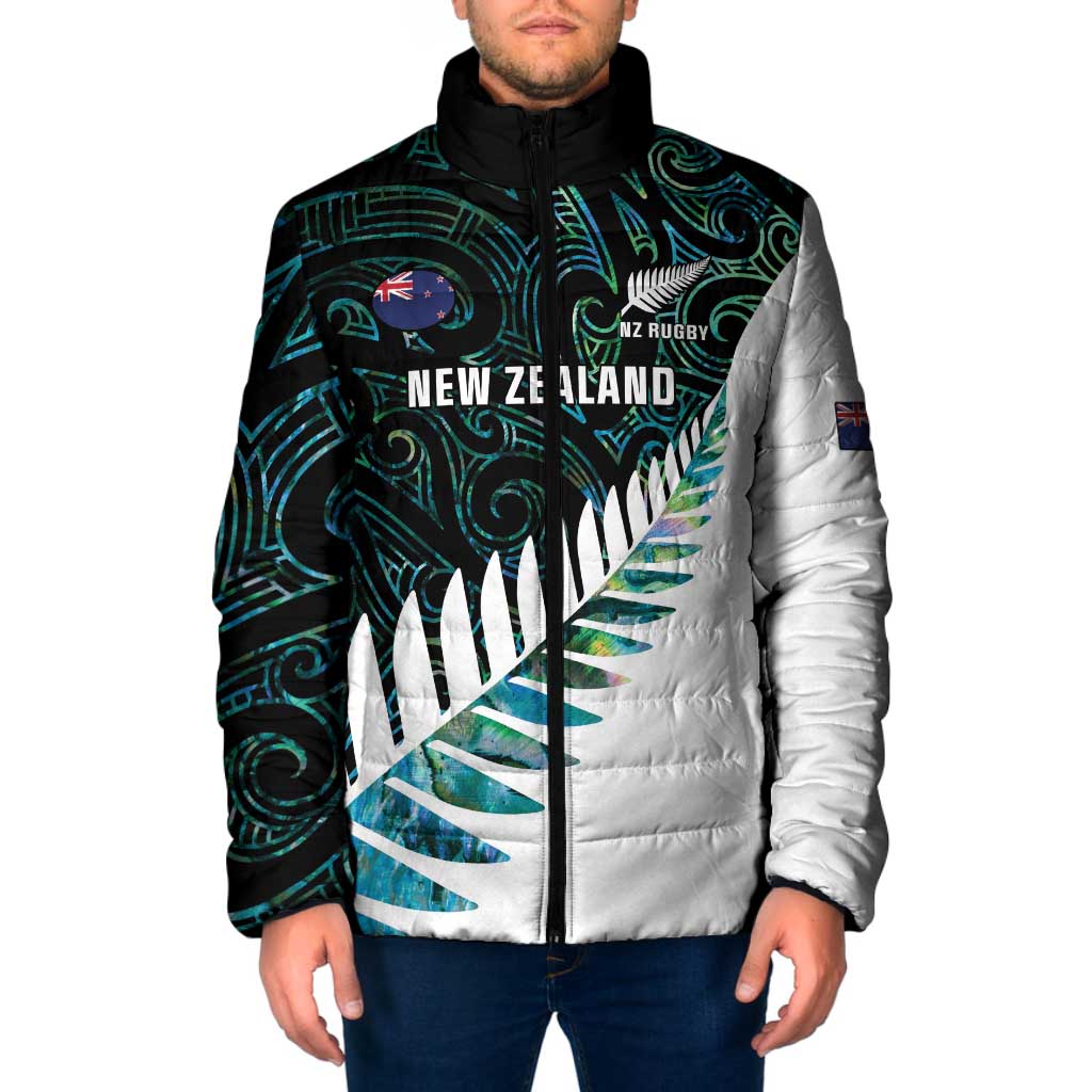 New Zealand Silver Fern Rugby Custom Padded Jacket Go All Black Turquoise Maori Paua Shell - Aussie Hoodie