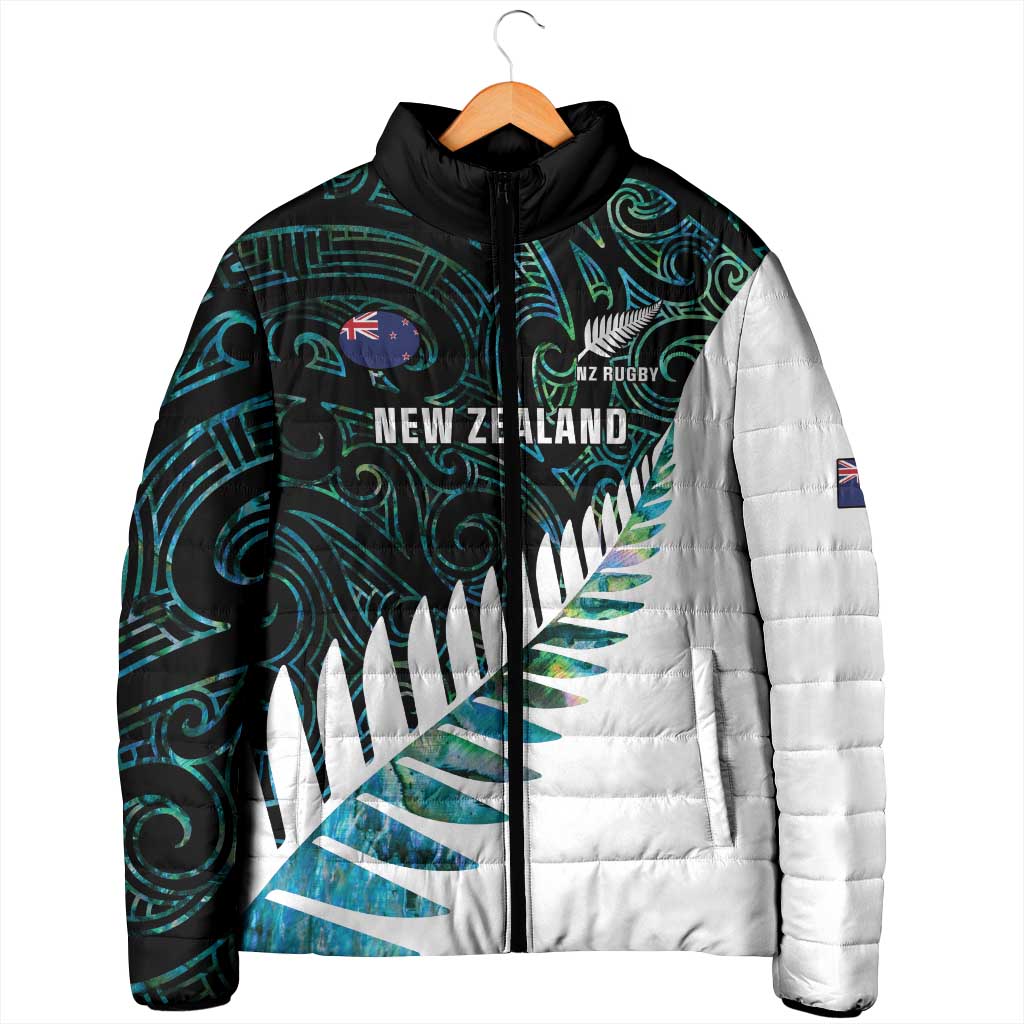 New Zealand Silver Fern Rugby Custom Padded Jacket Go All Black Turquoise Maori Paua Shell - Aussie Hoodie