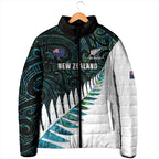 New Zealand Silver Fern Rugby Custom Padded Jacket Go All Black Turquoise Maori Paua Shell - Aussie Hoodie