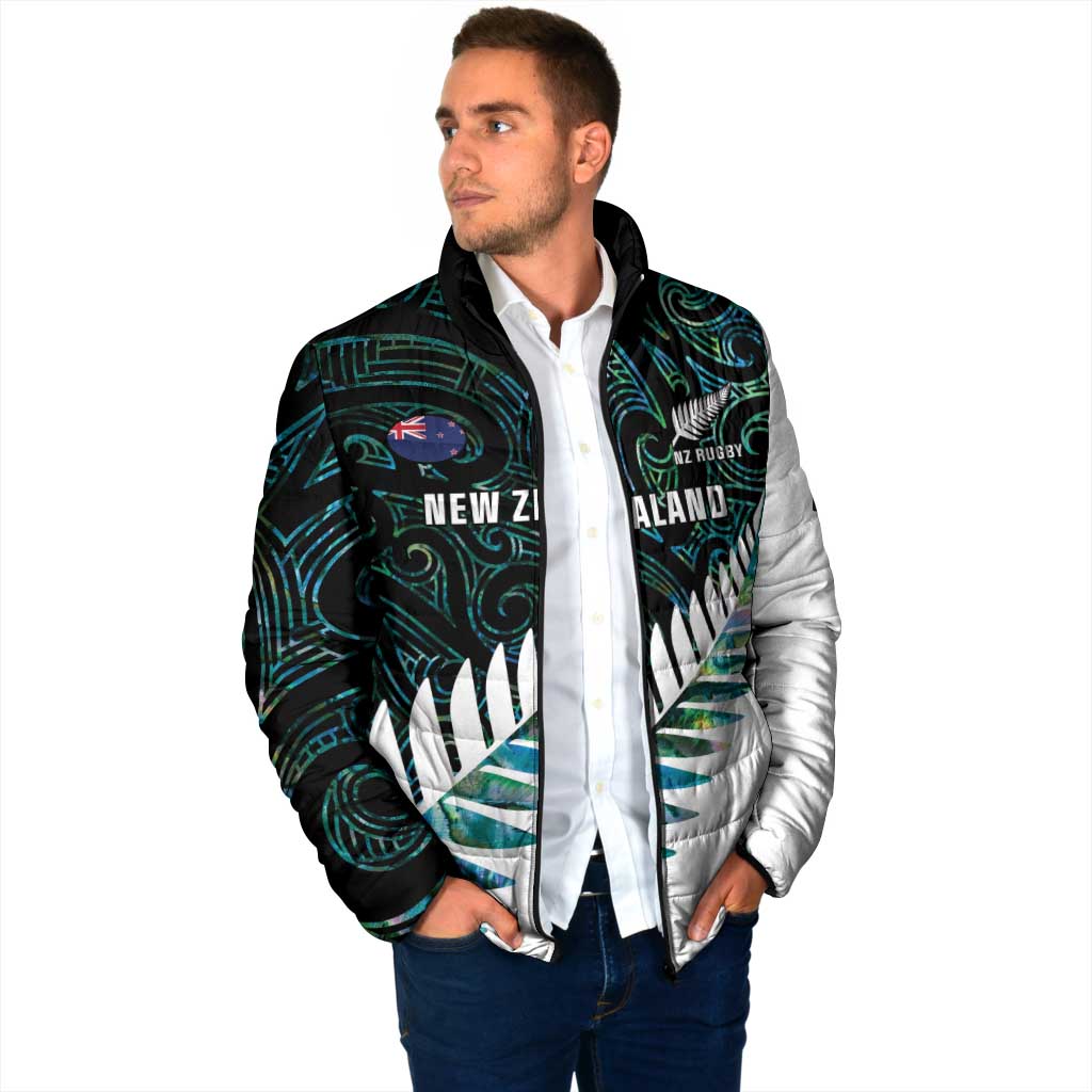 New Zealand Silver Fern Rugby Custom Padded Jacket Go All Black Turquoise Maori Paua Shell - Aussie Hoodie