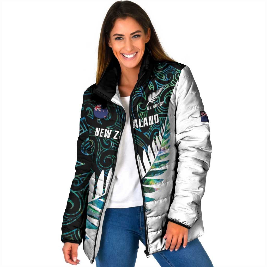 New Zealand Silver Fern Rugby Custom Padded Jacket Go All Black Turquoise Maori Paua Shell - Aussie Hoodie