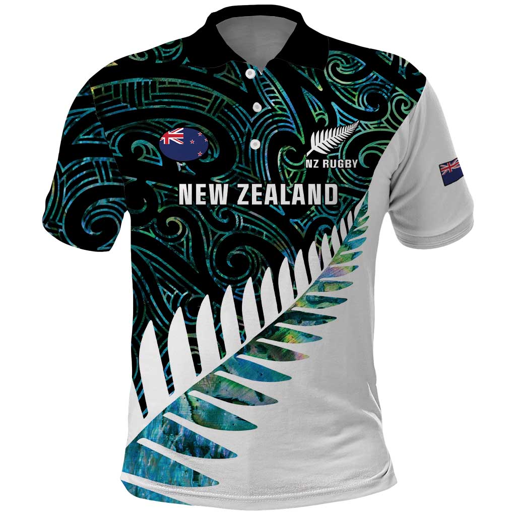 New Zealand Silver Fern Rugby Custom Polo Shirt Go All Black Turquoise Maori Paua Shell - Aussie Hoodie