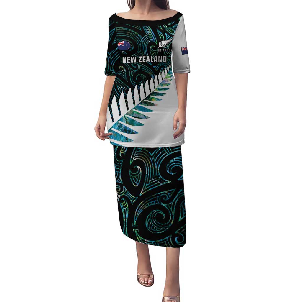 New Zealand Silver Fern Rugby Custom Puletasi Go All Black Turquoise Maori Paua Shell - Aussie Hoodie