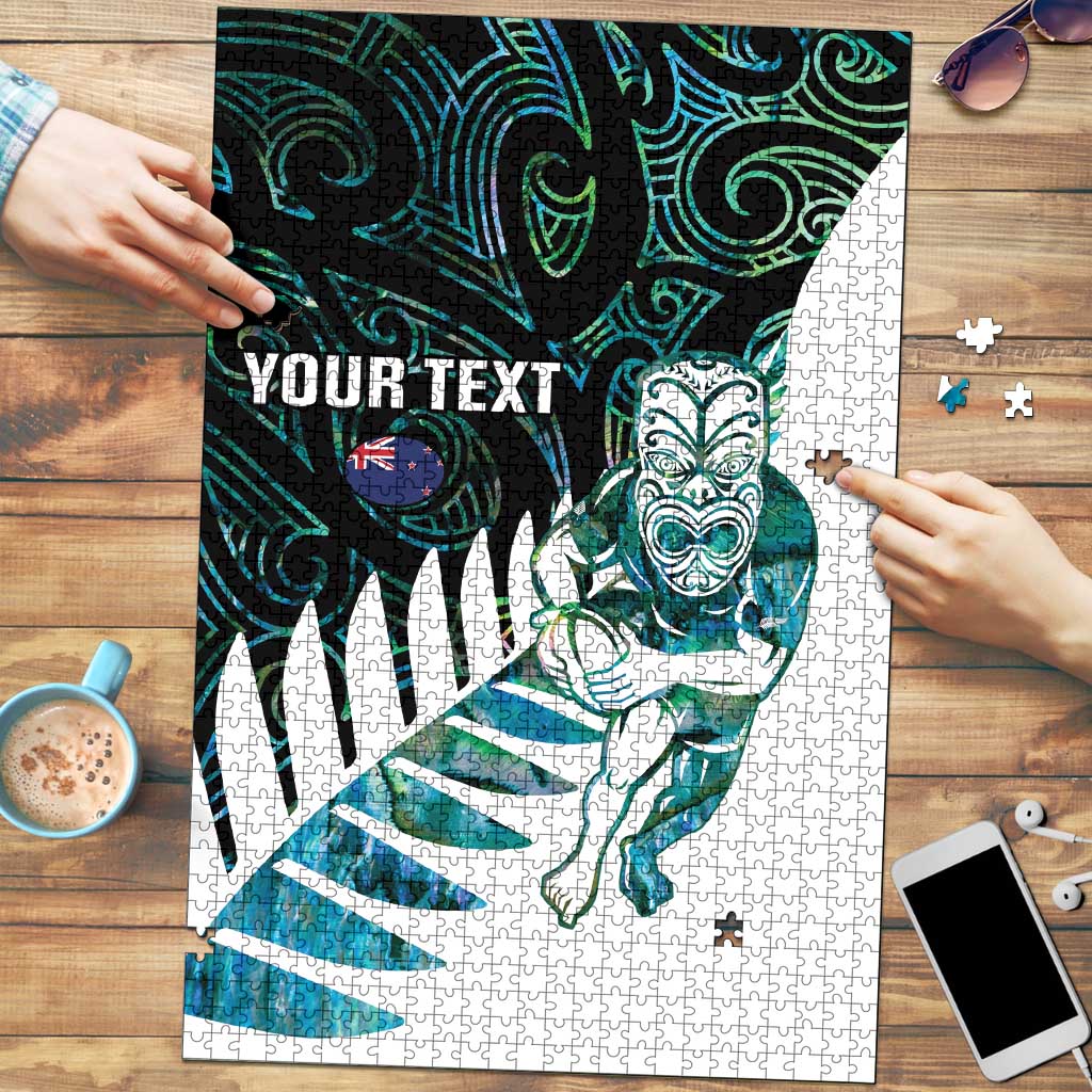 New Zealand Silver Fern Rugby Custom Puzzle Go All Black Turquoise Maori Paua Shell - Aussie Hoodie
