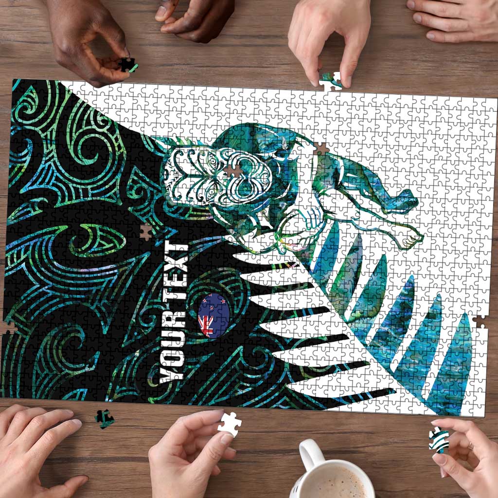 New Zealand Silver Fern Rugby Custom Puzzle Go All Black Turquoise Maori Paua Shell - Aussie Hoodie