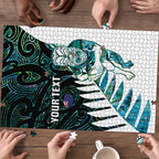 New Zealand Silver Fern Rugby Custom Puzzle Go All Black Turquoise Maori Paua Shell - Aussie Hoodie