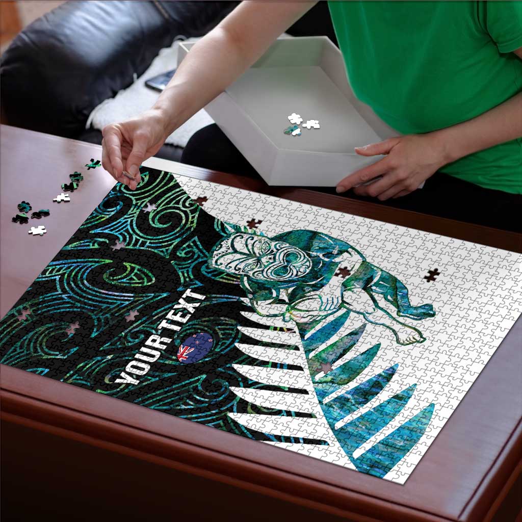 New Zealand Silver Fern Rugby Custom Puzzle Go All Black Turquoise Maori Paua Shell - Aussie Hoodie