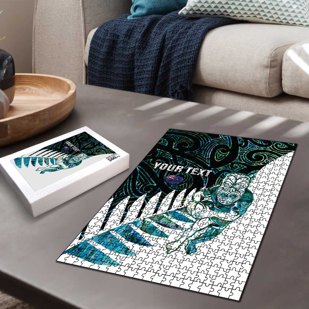 New Zealand Silver Fern Rugby Custom Puzzle Go All Black Turquoise Maori Paua Shell - Aussie Hoodie