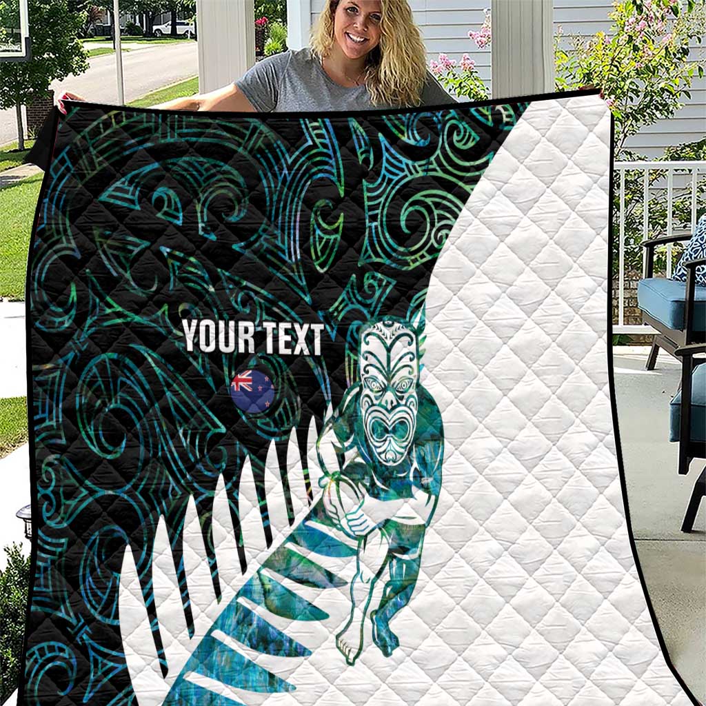 New Zealand Silver Fern Rugby Custom Quilt Go All Black Turquoise Maori Paua Shell - Aussie Hoodie