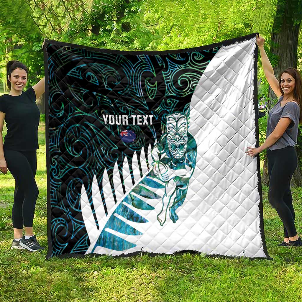 New Zealand Silver Fern Rugby Custom Quilt Go All Black Turquoise Maori Paua Shell - Aussie Hoodie