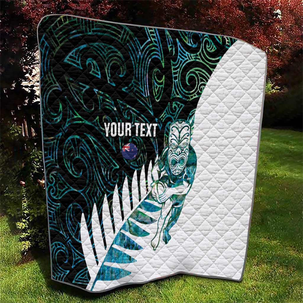 New Zealand Silver Fern Rugby Custom Quilt Go All Black Turquoise Maori Paua Shell - Aussie Hoodie