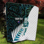 New Zealand Silver Fern Rugby Custom Quilt Go All Black Turquoise Maori Paua Shell - Aussie Hoodie