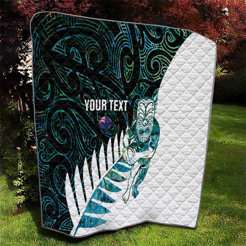 New Zealand Silver Fern Rugby Custom Quilt Go All Black Turquoise Maori Paua Shell - Aussie Hoodie