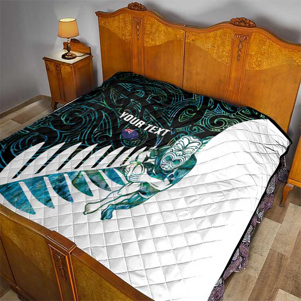 New Zealand Silver Fern Rugby Custom Quilt Go All Black Turquoise Maori Paua Shell - Aussie Hoodie
