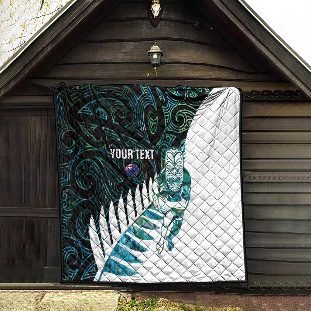 New Zealand Silver Fern Rugby Custom Quilt Go All Black Turquoise Maori Paua Shell - Aussie Hoodie