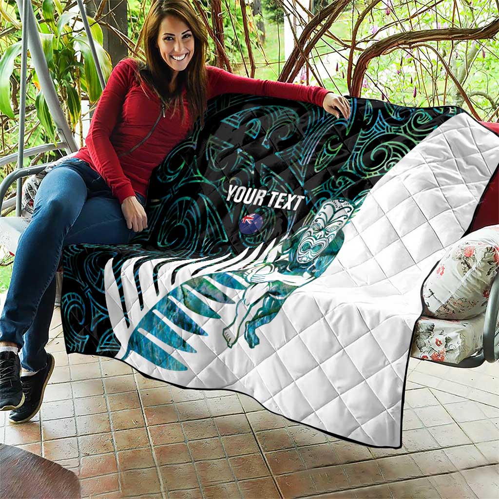 New Zealand Silver Fern Rugby Custom Quilt Go All Black Turquoise Maori Paua Shell - Aussie Hoodie