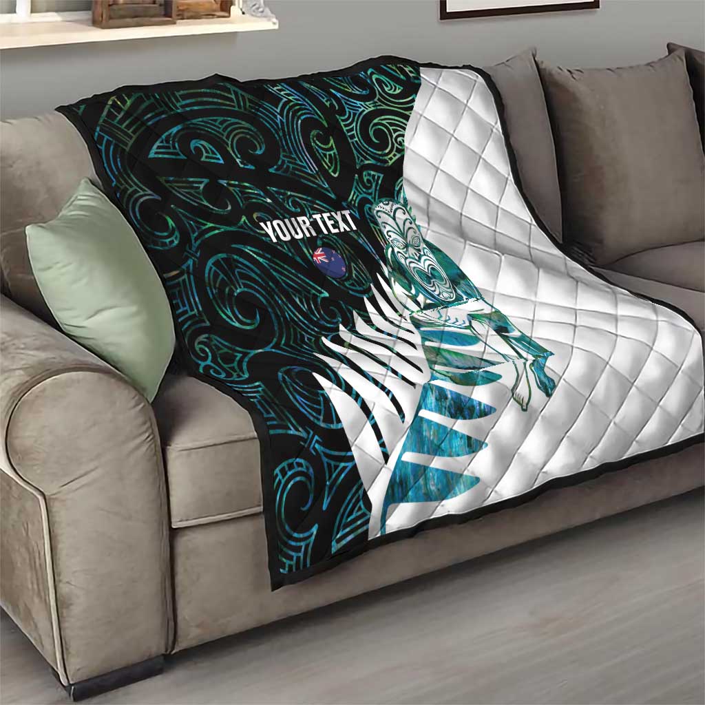 New Zealand Silver Fern Rugby Custom Quilt Go All Black Turquoise Maori Paua Shell - Aussie Hoodie