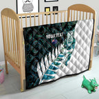 New Zealand Silver Fern Rugby Custom Quilt Go All Black Turquoise Maori Paua Shell - Aussie Hoodie