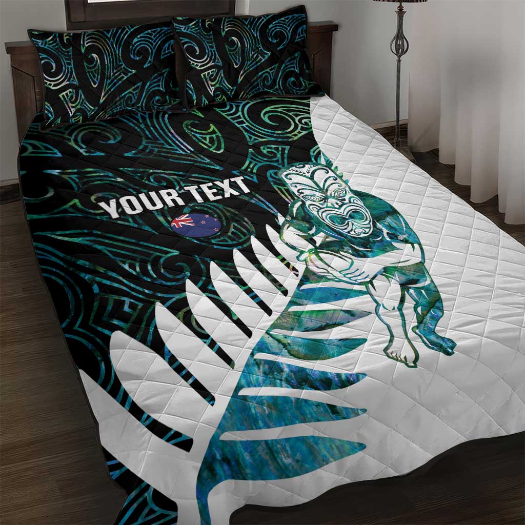 New Zealand Silver Fern Rugby Custom Quilt Bed Set Go All Black Turquoise Maori Paua Shell - Aussie Hoodie