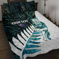 New Zealand Silver Fern Rugby Custom Quilt Bed Set Go All Black Turquoise Maori Paua Shell - Aussie Hoodie