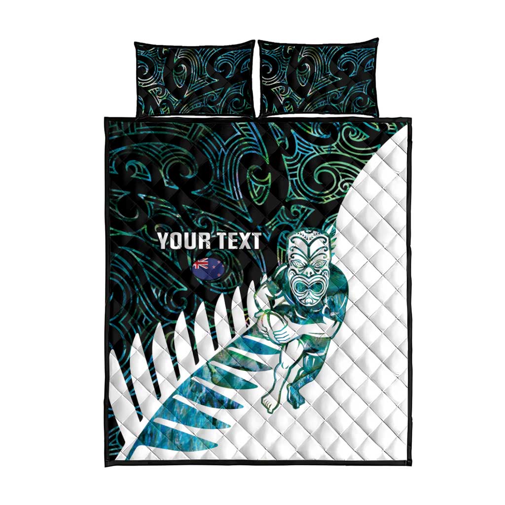 New Zealand Silver Fern Rugby Custom Quilt Bed Set Go All Black Turquoise Maori Paua Shell - Aussie Hoodie