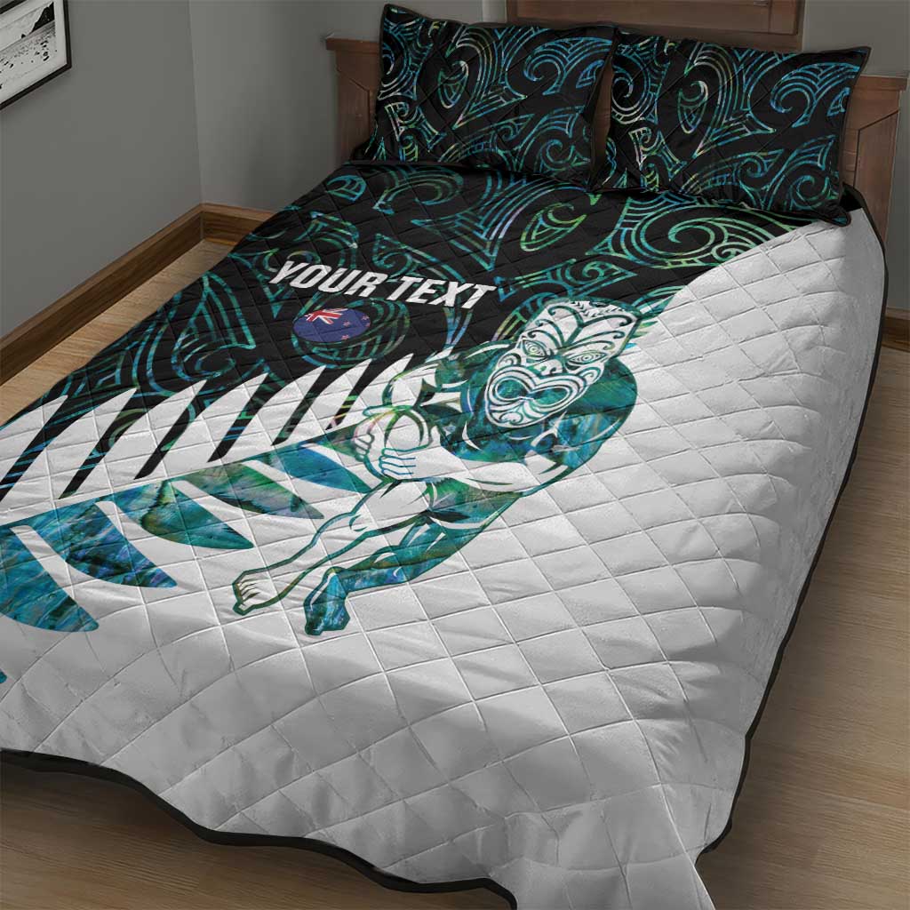 New Zealand Silver Fern Rugby Custom Quilt Bed Set Go All Black Turquoise Maori Paua Shell - Aussie Hoodie